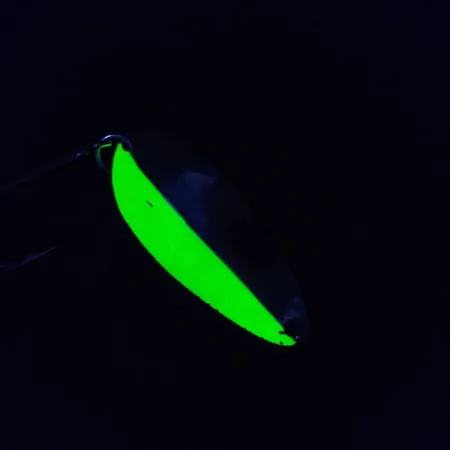 Vintage Seneca Flutter Cleo (Hula Girl), 1/8oz nickel/green UV fishing spoon #18772