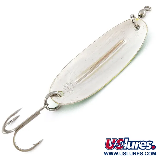 Vintage Williams Wabler W50, 1/2oz nickel/yellow/green UV fishing spoon #18774