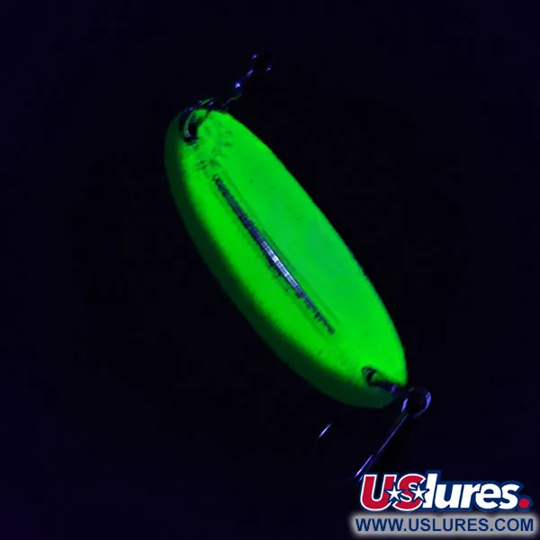Vintage Williams Wabler W50, 1/2oz nickel/yellow/green UV fishing spoon #18774