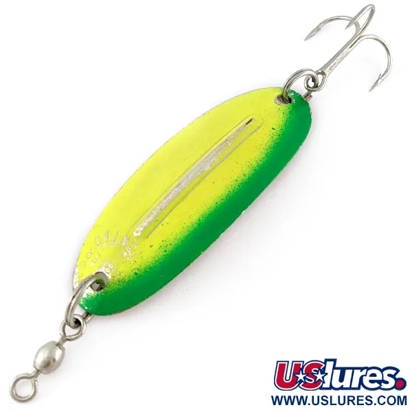 Vintage Williams Wabler W50, 1/2oz nickel/yellow/green UV fishing spoon #18774