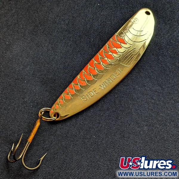 Vintage Acme Side-Winder, 1/2oz gold/orange UV fishing spoon #18787