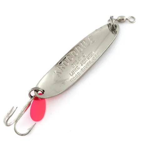 Vintage Luhr Jensen Krocodile #3, 1/3oz nickel/red UV fishing spoon #18804