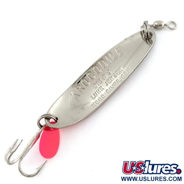 Vintage  Luhr Jensen Krocodile #3, 1/3oz nickel/red UV fishing spoon #18804
