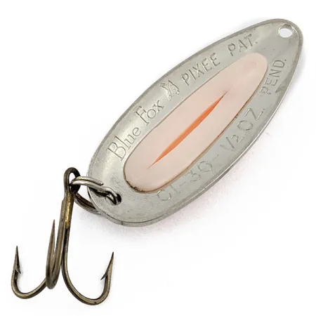 Vintage Blue Fox Pixee, 1/2oz nickel/pink fishing spoon #18841