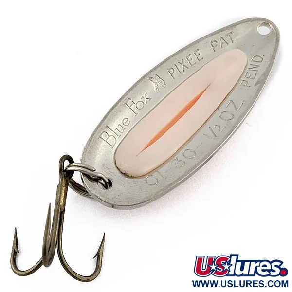Vintage   Blue Fox Pixee, 1/2oz nickel/pink fishing spoon #18841