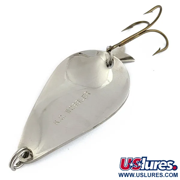 Vintage Acme K.O. Wobbler, 3/4oz nickel/pearl fishing spoon #18855