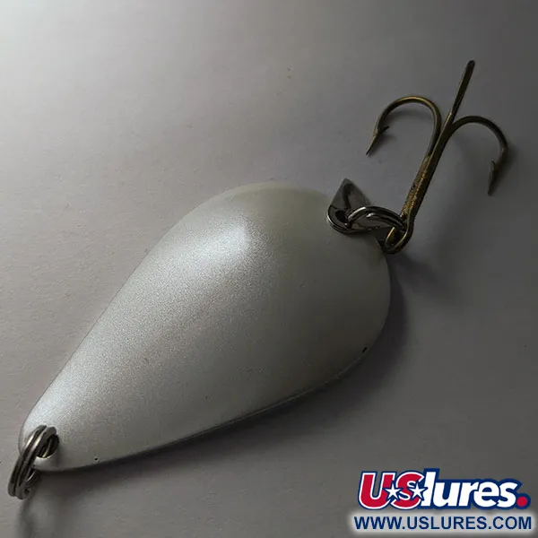 Vintage Acme K.O. Wobbler, 3/4oz nickel/pearl fishing spoon #18855