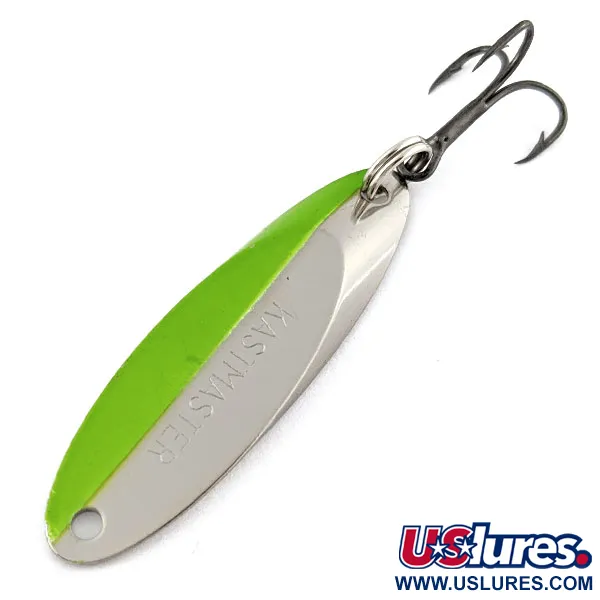 Vintage Acme Kastmaster, 1/4oz nickel/chartreuse fishing spoon #18875
