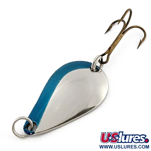 Vintage Acme K.O. Wobbler, 1/4oz nickel/blue fishing spoon #18883