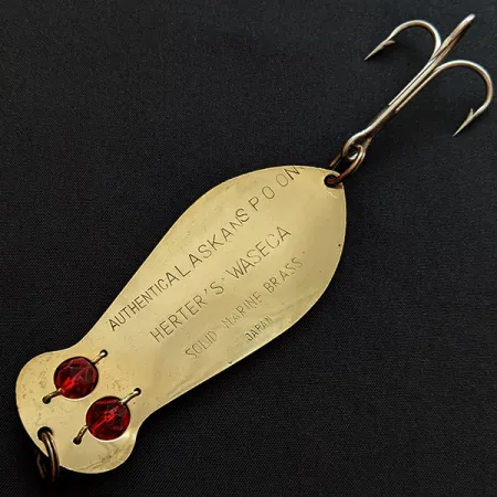 Vintage Herter's Authentic Alaskan spoon, 1oz gold/red eyes fishing spoon #18886