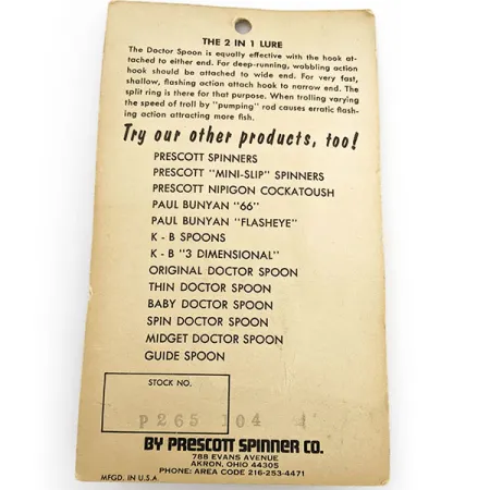 Prescott Spinner The original Doctor Spoon 265, 1/3oz nickel fishing spoon #18889