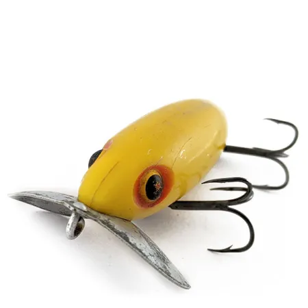 Vintage Fred Arbogast Jitterbug, 1/2oz yellow fishing lure #18891