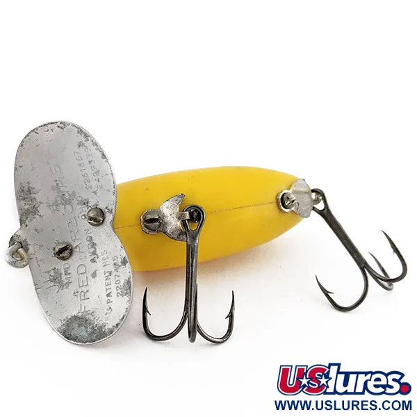 Vintage Fred Arbogast Jitterbug, 1/2oz yellow fishing lure #18891