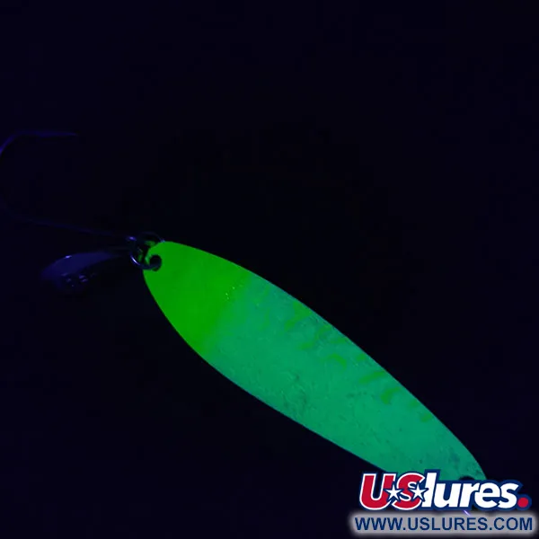 Vintage   Luhr Jensen Coyote spoon UV Glow, 1/4oz nickel/white/yellow UV Glow fishing spoon #18894