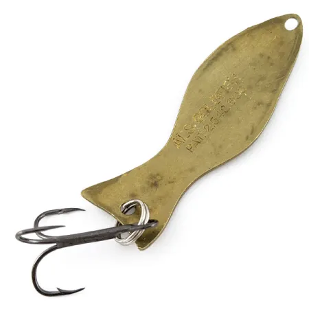 Vintage Al's gold fish, 3/5oz brass fishing spoon #18922