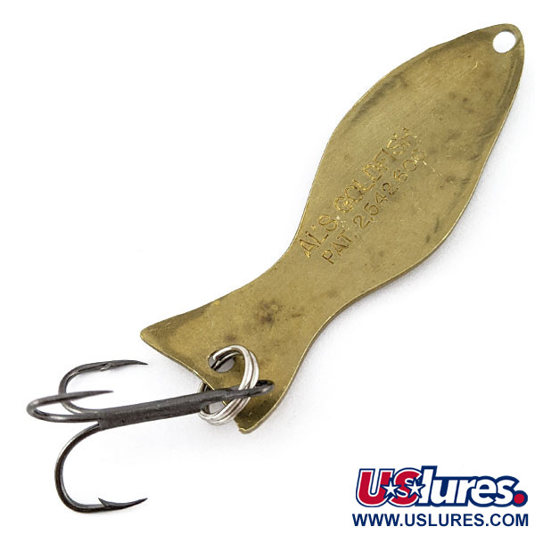 Vintage   Al's gold fish, 3/5oz brass fishing spoon #18922