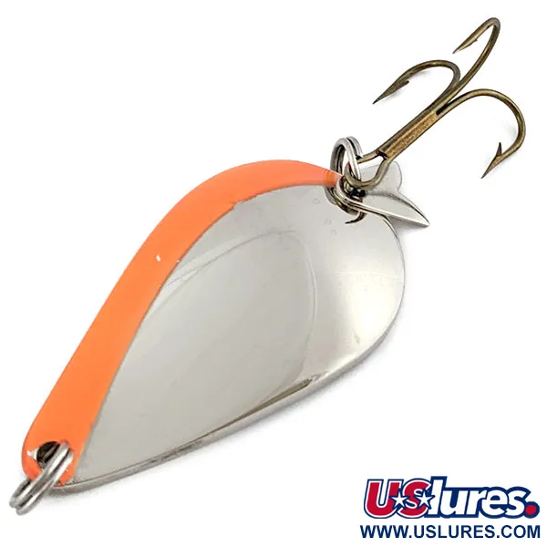 Vintage Acme K.O. Wobbler, 3/4oz nickel/orange fishing spoon #18927