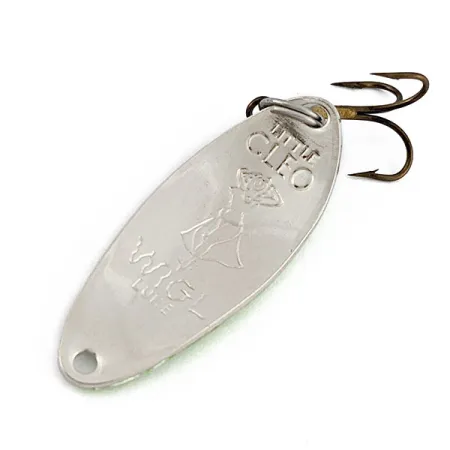 Vintage Seneca Little Cleo (Hula Girl), 1/3oz nickel/green UV fishing spoon #18942