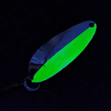 Vintage Seneca Little Cleo (Hula Girl), 1/3oz nickel/green UV fishing spoon #18942