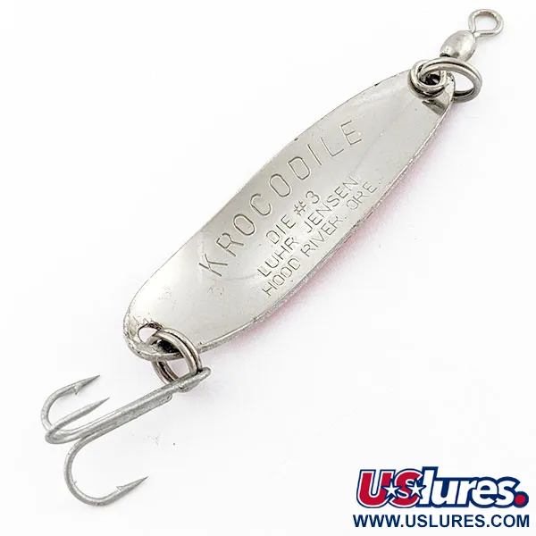 Vintage  Luhr Jensen Krocodile #3, 1/3oz nickel/red/white fishing spoon #18955