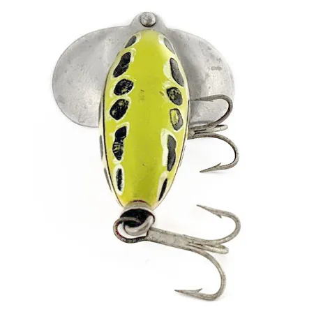 Vintage Fred Arbogast Seein's Believin' green leopard (1970s), 1/4oz green leopard  fishing lure #18969