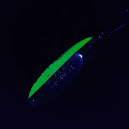 Vintage Acme Kastmaster UV, 3/4oz nickel/green UV fishing spoon #18973