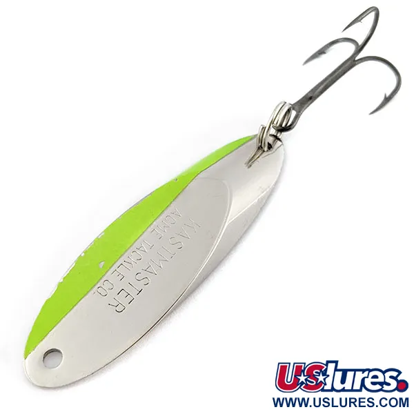 Vintage Acme Kastmaster UV, 3/4oz nickel/green UV fishing spoon #18973