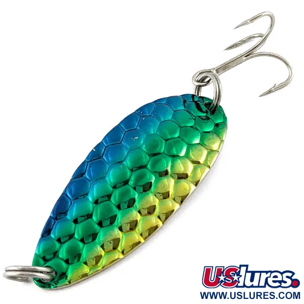 Vintage Acme Little Cleo bubbles, 2/3oz nickel/gold/green/blue fishing spoon #18985