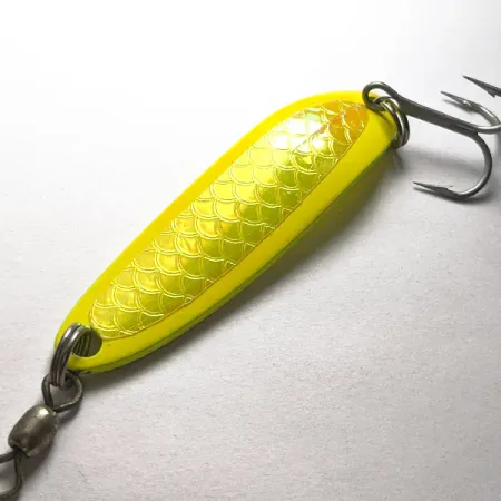 Vintage Luhr Jensen Krocodile #3, yellow fishing spoon #19084