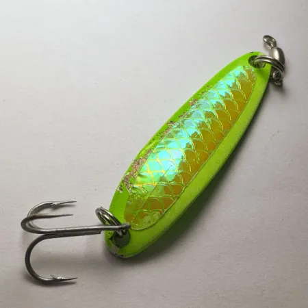 Vintage Luhr Jensen Krocodile #3, 1/3oz green UV fishing spoon #19113