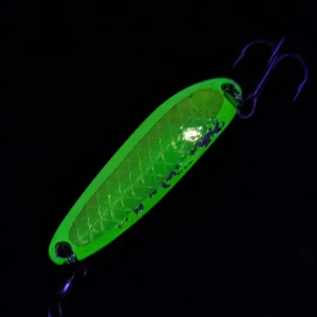 Vintage Luhr Jensen Krocodile #3, 1/3oz green UV fishing spoon #19113