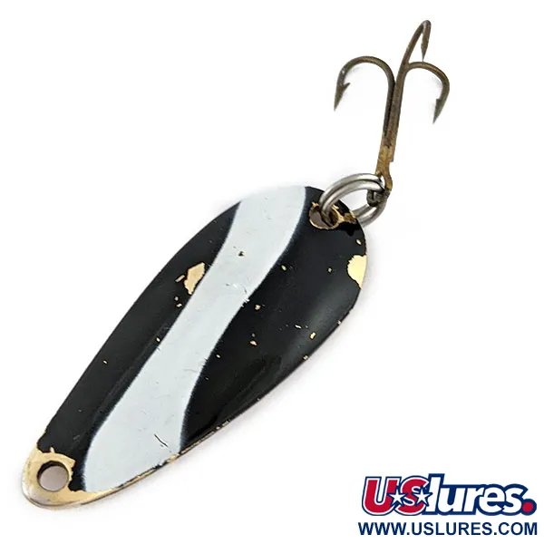 Vintage Acme Wonderlure, 1/4oz black/white/gold fishing spoon #19117