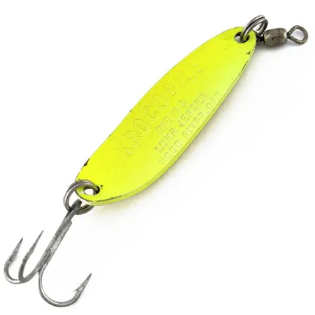 Vintage Luhr Jensen Krocodile #3, 1/3oz yellow UV fishing spoon #19190