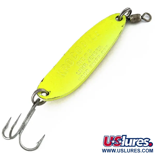 Vintage Luhr Jensen Krocodile #3, 1/3oz yellow UV fishing spoon #19190