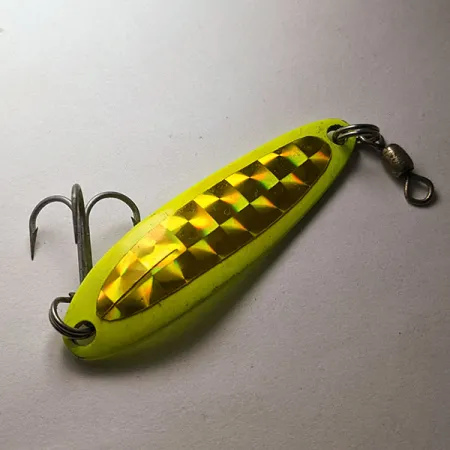 Vintage Luhr Jensen Krocodile #3, 1/3oz yellow UV fishing spoon #19190