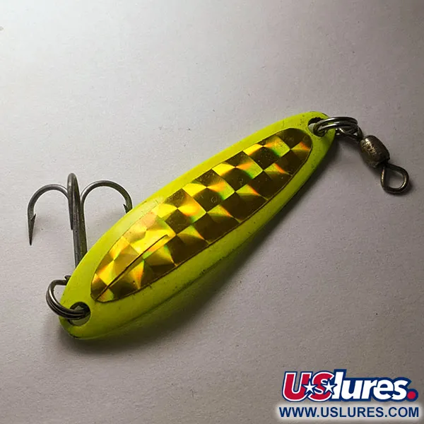 Vintage Luhr Jensen Krocodile #3, 1/3oz yellow UV fishing spoon #19190