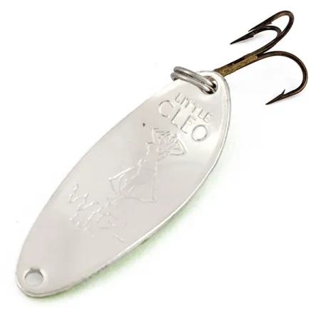 Vintage Seneca Little Cleo (Hula Girl) UV, 1/3oz nickel/blue fishing spoon #19209