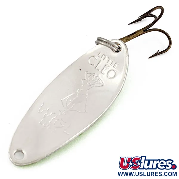 Vintage Seneca Little Cleo (Hula Girl) UV, 1/3oz nickel/blue fishing spoon #19209