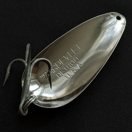 Vintage Eppinger Dardevle Dardevlet, 3/4oz nickel/blue fishing spoon #19282