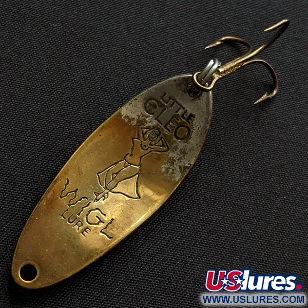 Vintage Seneca Little Cleo (Hula Girl), 1/3oz brass/white/green fishing spoon #19315