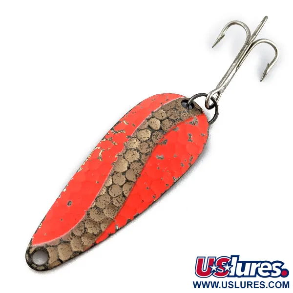 Vintage Worth Chippewa Steel Spoon, 1/3oz copper/red UV fishing spoon #19359