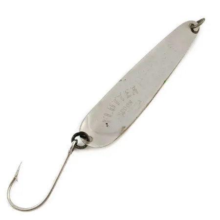 Vintage Luhr Jensen Flutter 44 Glow, 3/16oz nickel/white/green Glow fishing spoon #19361