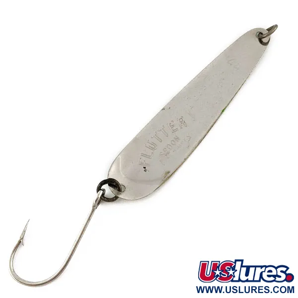 Vintage Luhr Jensen Flutter 44 Glow, 3/16oz nickel/white/green Glow fishing spoon #19361