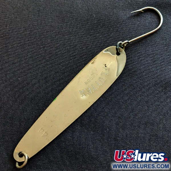 Vintage Luhr Jensen Flutter 44 Glow, 3/16oz nickel/white/green Glow fishing spoon #19361