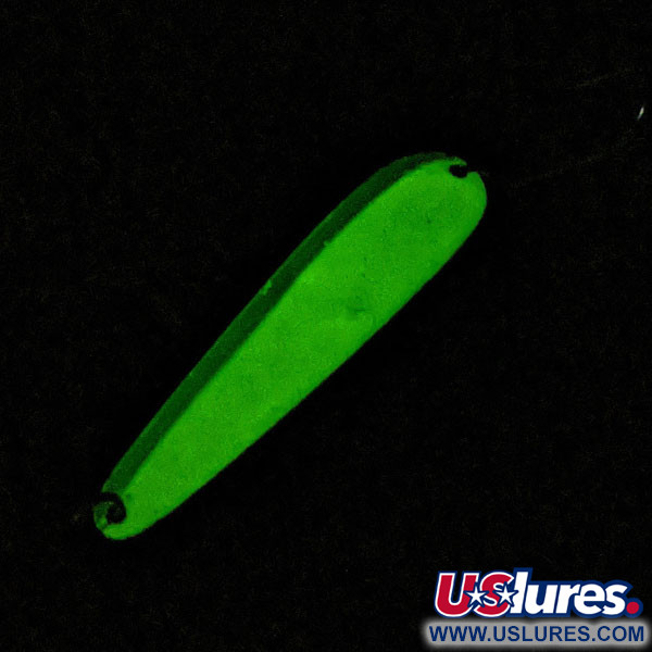 Vintage   Luhr Jensen Flutter 44 Glow, 3/16oz nickel/white/green Glow fishing spoon #19361