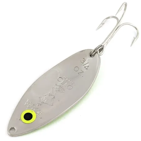 Vintage Seneca Little Cleo (Hula Girl) UV, 3/4oz nickel/green UV fishing spoon #19386