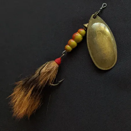 Vintage Mepps Aglia 5 Dressed, 1/2oz brass spinning lure #19401