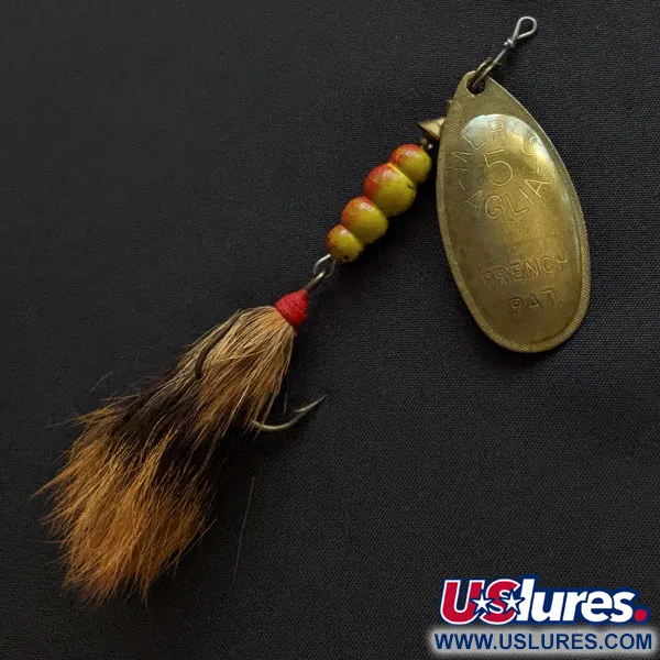 Vintage   Mepps Aglia 5 Dressed, 1/2oz brass spinning lure #19401