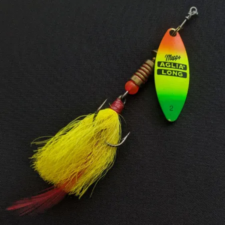 Vintage Mepps Aglia Long 2 Dressed, 1/4oz Fluo UV spinning lure #19411