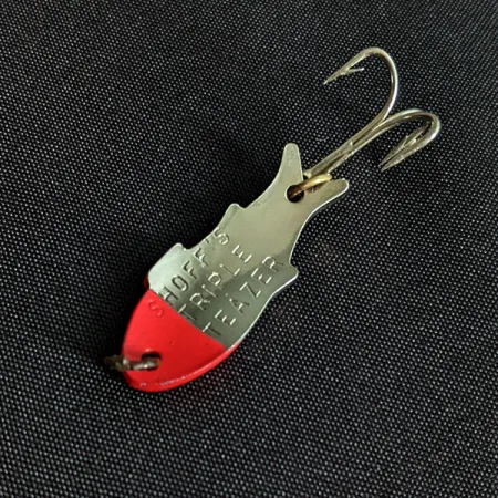 Vintage Shoff's Triple Teazer, 1/8oz nickel/red fishing spoon #19464